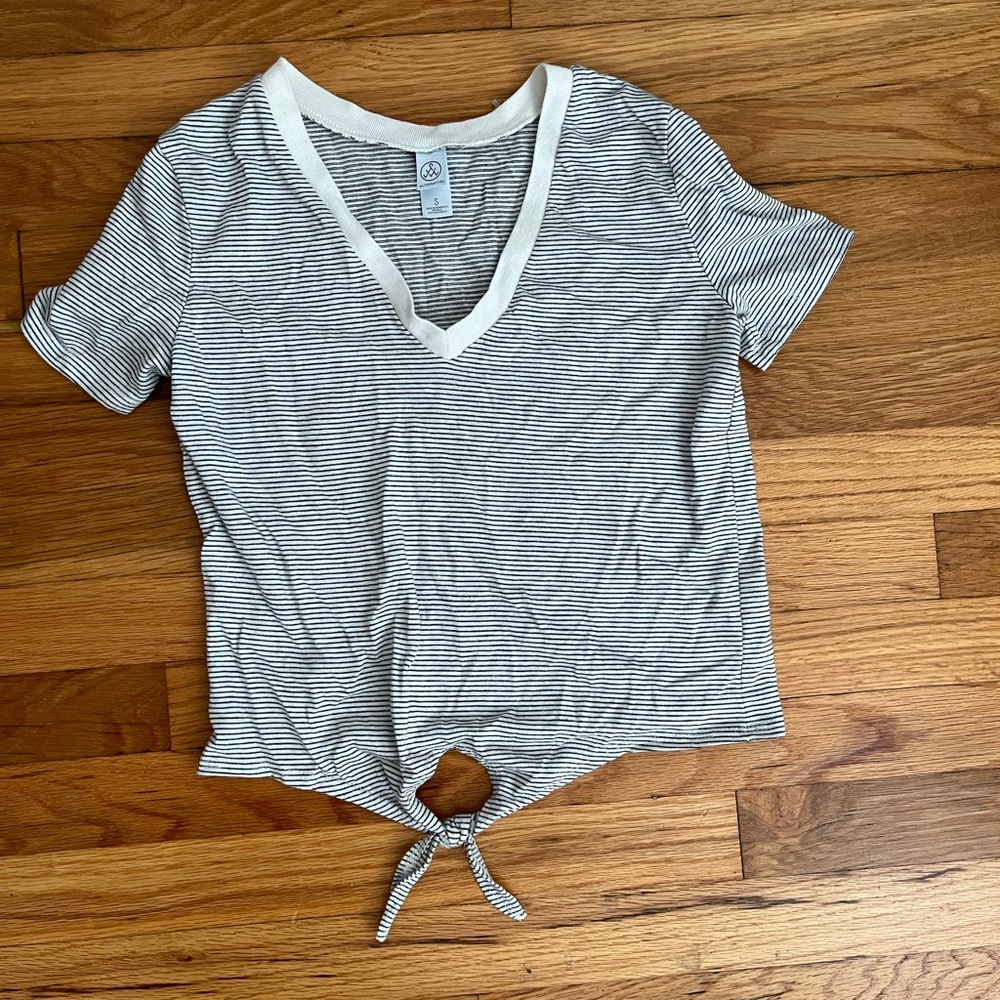 Alternative Apparel stripped crop tie front tee